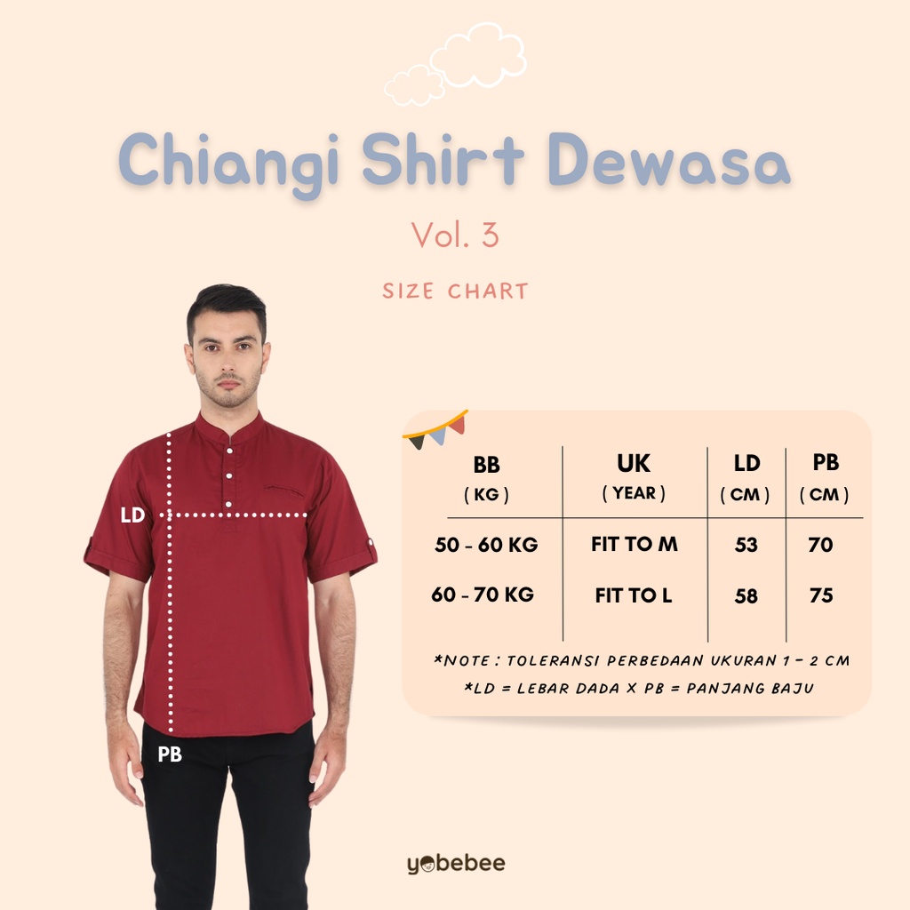 Yobebee - Kemeja Laki-laki Dewasa Lengan Pendek / Kemeja Chiangi Laki-laki Dewasa / Kemeja Koko Dewasa / Kemeja Couple Ayah dan Anak / Kemeja Polos Laki-laki / Kemeja Pria Polos