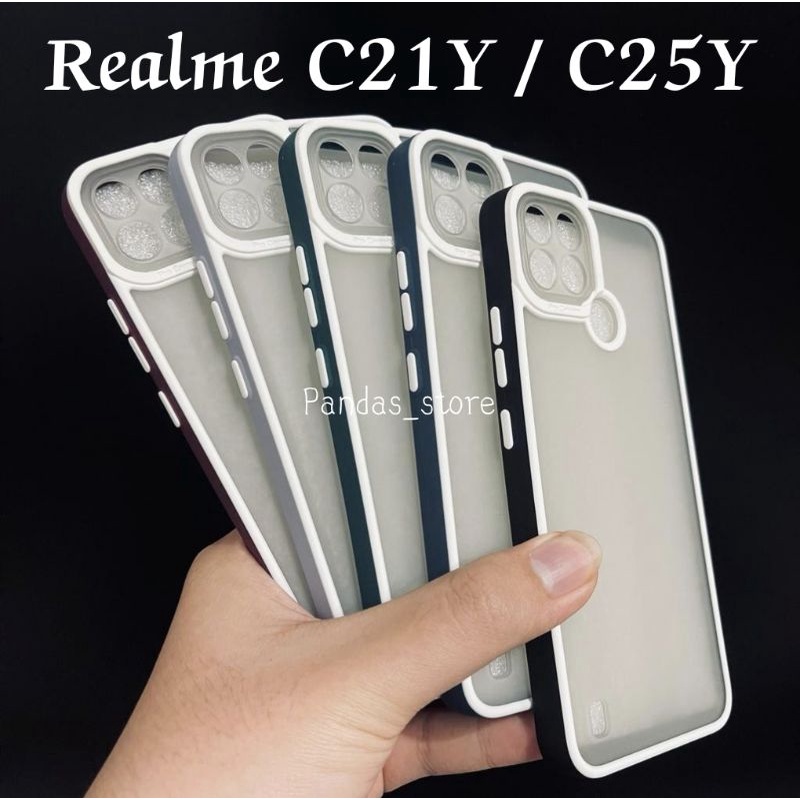 Pro Hybird Realme C21Y / C25Y Softcase Halus dan Elegan / Pinggiran Garis Putih Keren (Pandas)