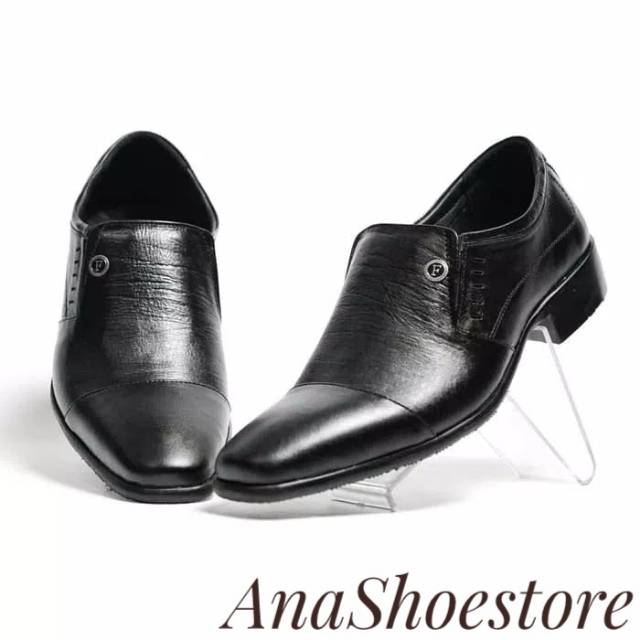 Sepatu Pria Pantofel Formal Slip On Original kulit asli F7004 -hitam