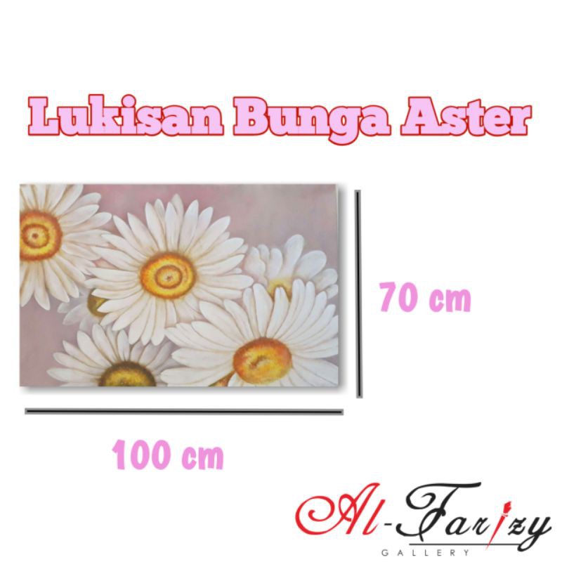 lukisan Bunga Aster Minimalis Kanvas Ukuran 100x100 cm dan 100x70 cm Lengkap dengan kayu penyangga