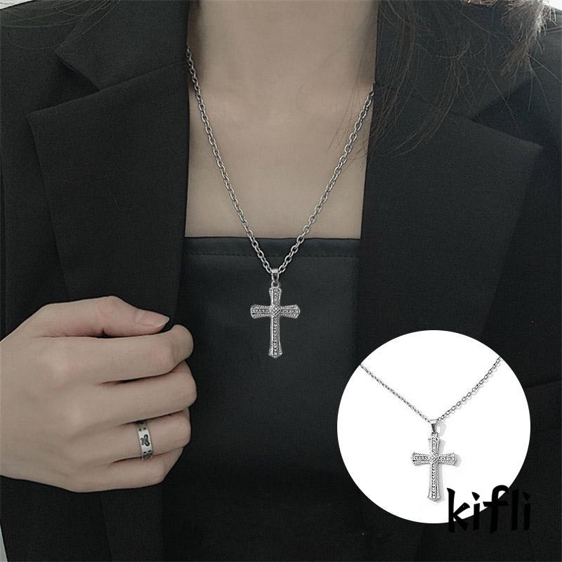 Kalung Rantai,Liontin Salib Aksen Berlian Imitasi,Gaya Retro,Untuk Unisex