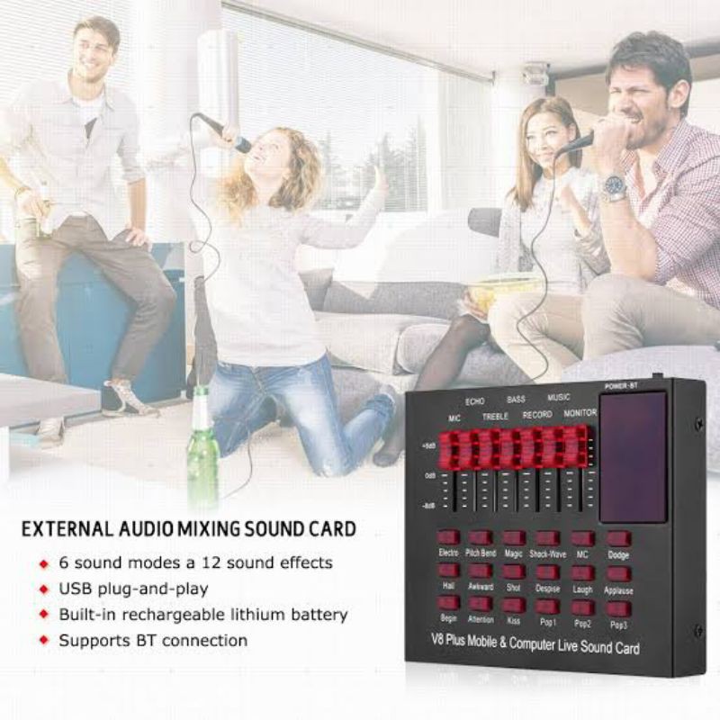 SOUNDCARD V8 PLUS MIXER SOUNDCARD AUDIO HP PC RECORDING PODCAST LIVE USB EXTERNAL WITH BLUETOOTH