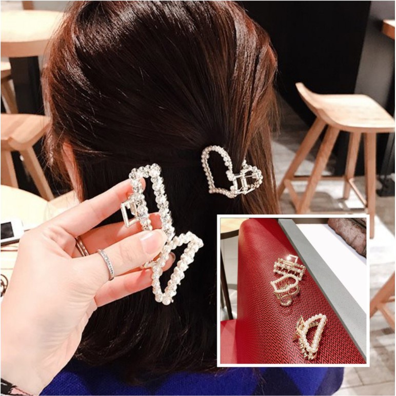 Jepit Rambut Gaya Korea Geometris Mutiara AB21 Jepit Rambut Large Size Side Clip Pearl Hairpin Sweet Lovely Geometric ACC