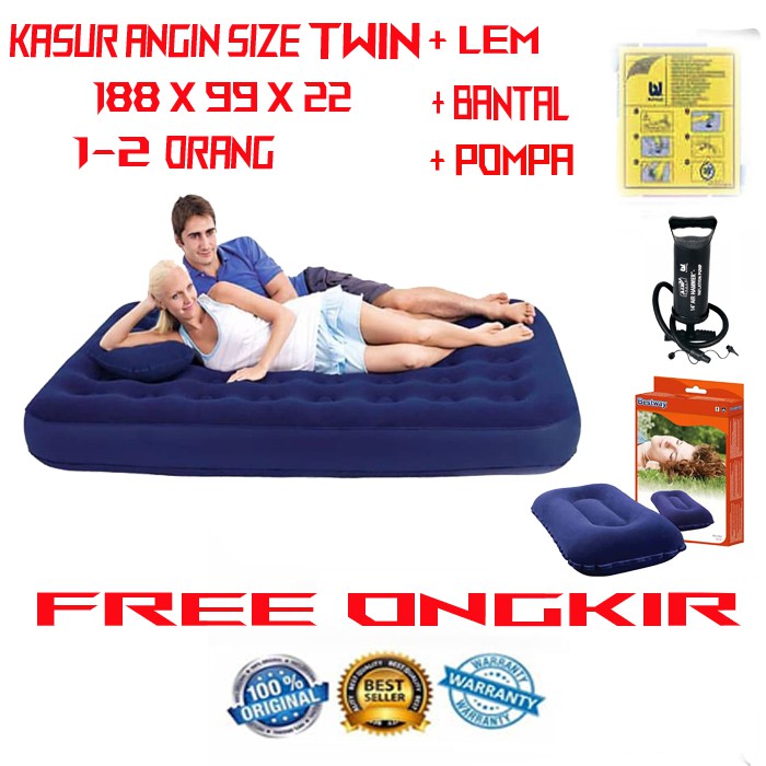 SNI Bestway 67001 Kasur Angin Twin Biru [188cm x 99cm] / Air Bed Twin Kasur angin Twin Pompa bantal