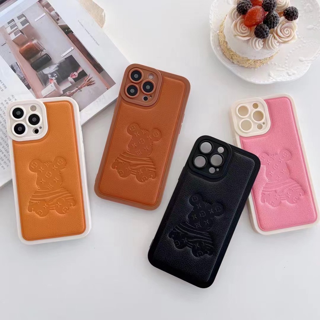 Case Bahan Kulit Motif Beruang Untuk iPhone 13 Pro MAX 12 Pro MAX 11 Pro MAX X XS XR XS MAX 7 Plus 8 Plus