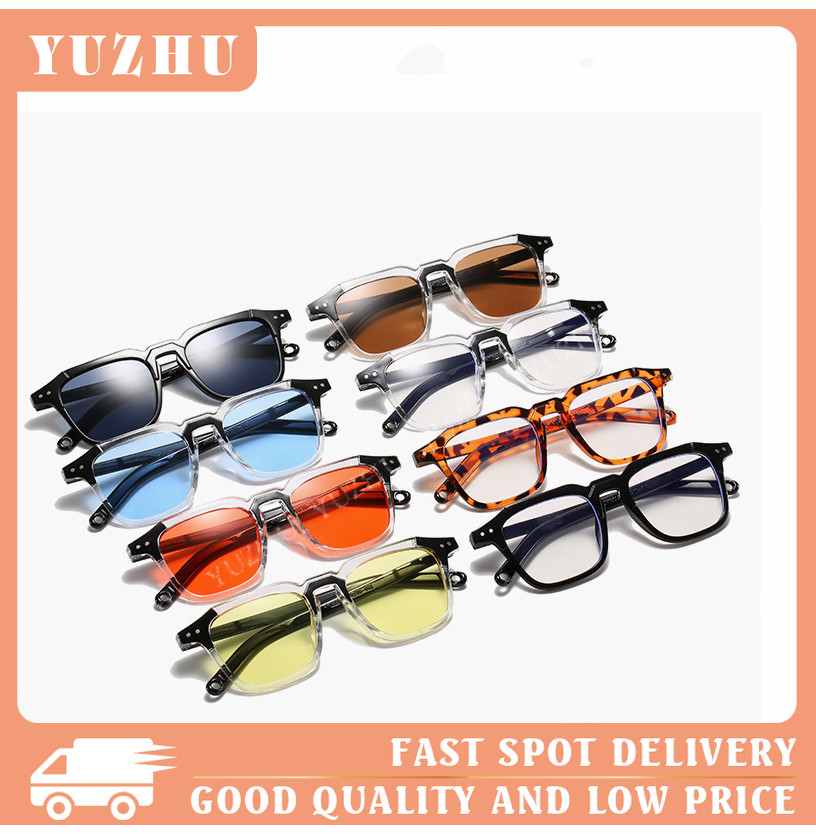 （YUZHU）COD New Fashion Square Sunglasses Individual Warna Transparan Kacamata Garis Sederhana Korea untuk Wanita