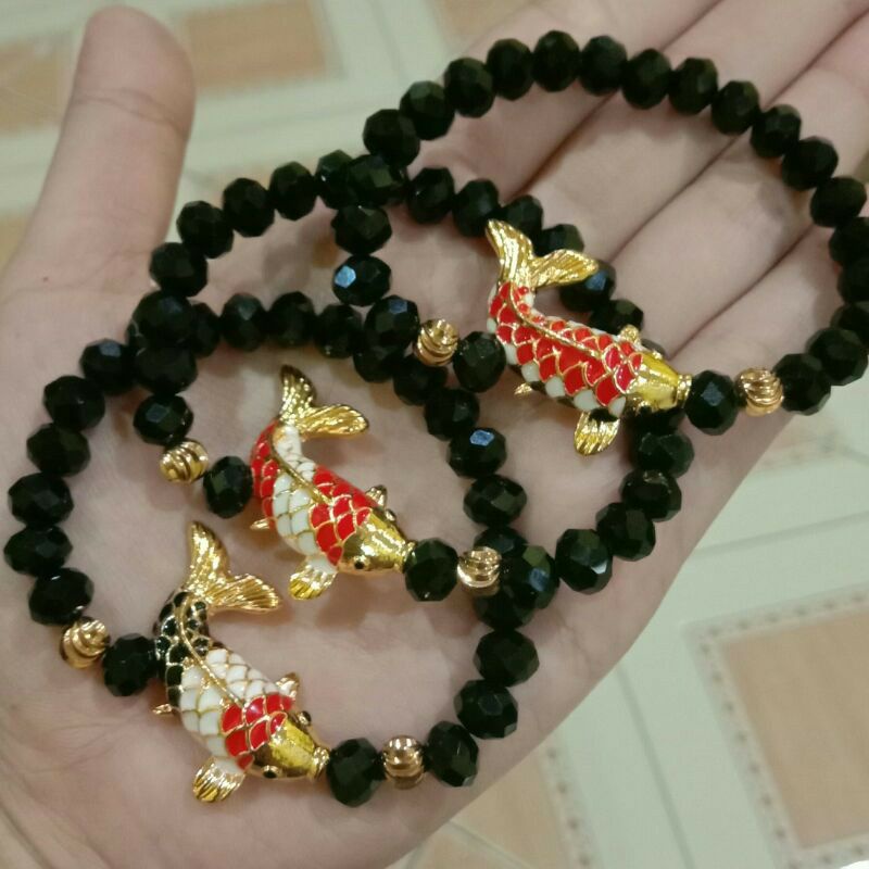 Gelang Tangan Wanita Crystal Ceko Gelang Kristal Ceko Liontin Ikan Koi