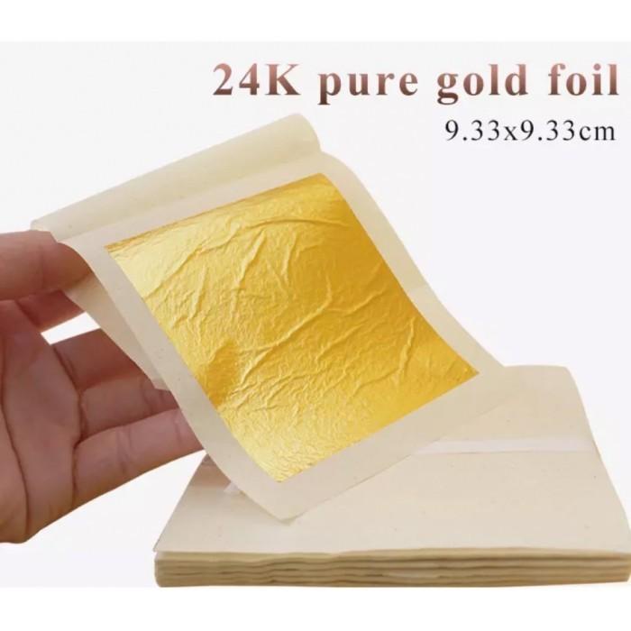 

Topping Edible Gold Leaf Foil Sheet 9,3 X 9,3 Cm Kelipatan 10