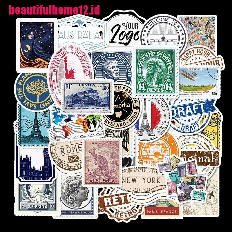 【beautifulhome12.id】50pc Travel stamp Sticker Laptop Guitar Skateboard Luggage Fun Graffiti Sticker