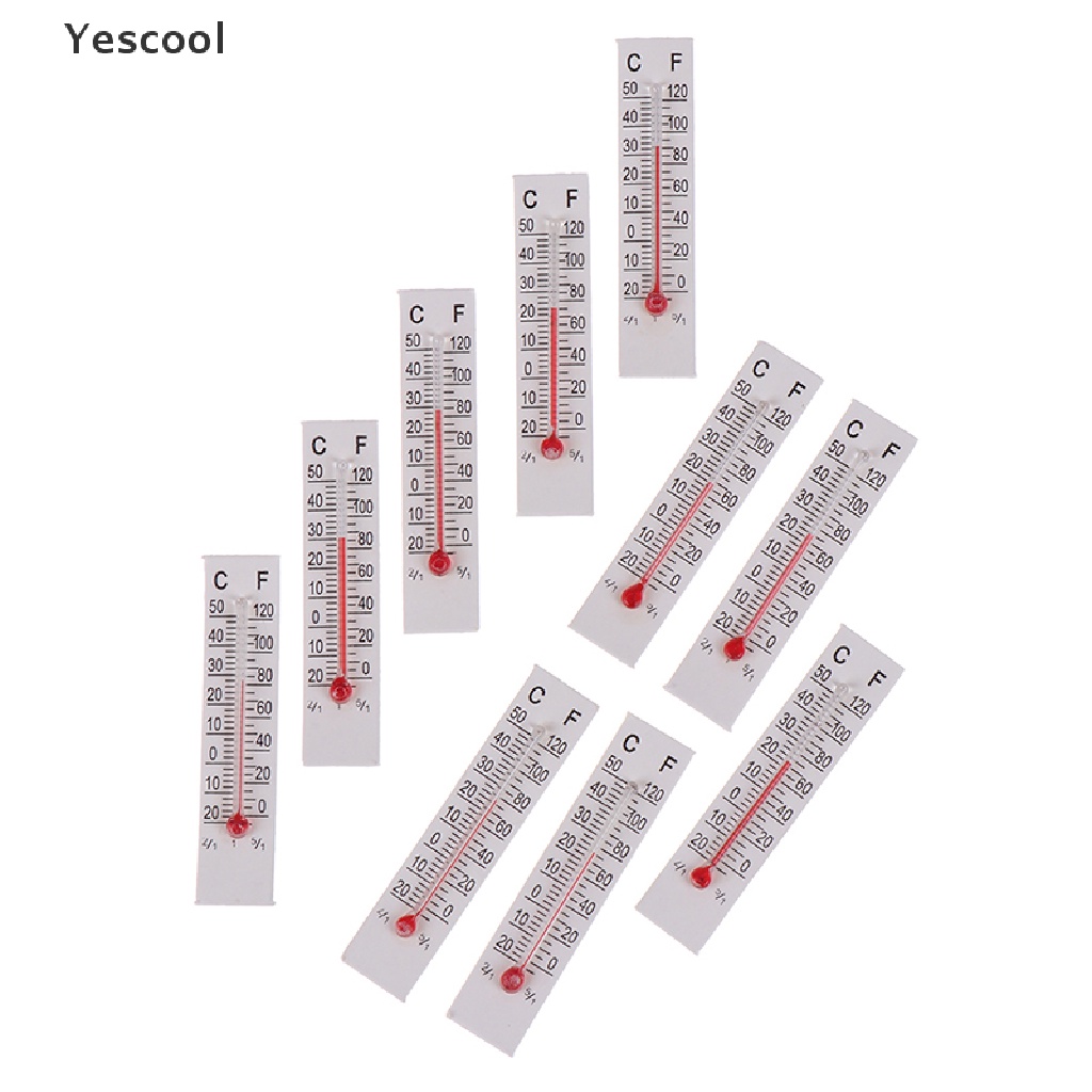 Yescool 10pcs / Set Miniatur Termometer Kardus Ukuran 5cmX1.1cm 20-50 Celcius Untuk Indoor