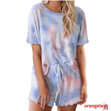 Set Piyama Lengan Panjang  Puff Dan Celana  Pendek  Motif Tie  