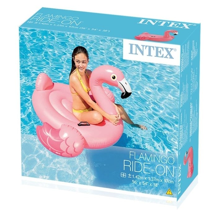 INTEX 57558 (142x137x97cm) Pelampung Ban Floaties Pink Flamingo Ride-on