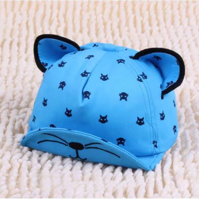 Topi bayi karakter kucing, topi anak cowok dan cewek model baseball (kios raziq surabaya)-Biru