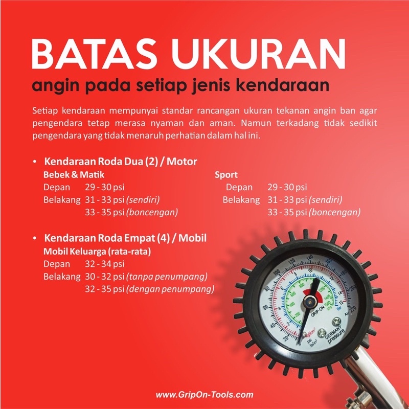 GRIP-ON DIAL TIRE GAUGE ALAT UKUR TEKANAN ANGIN BAN GRIP ON