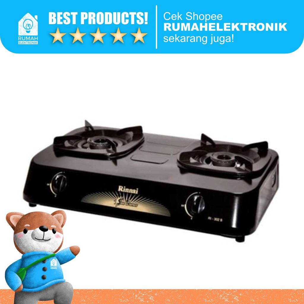 Kompor gas 2 tungku Rinnai 302s Teflon