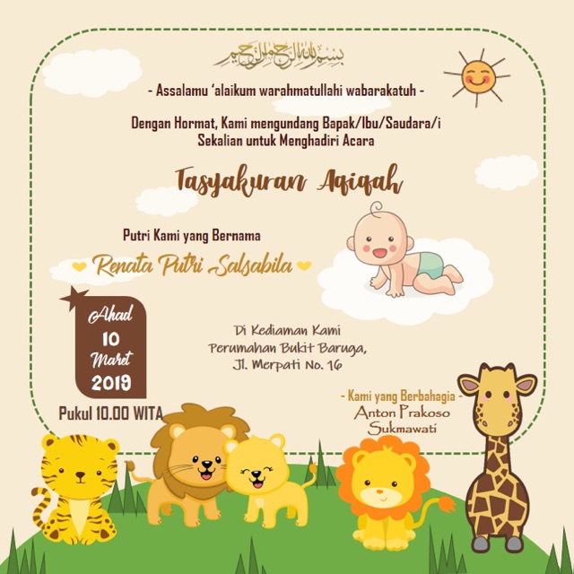 File JPG Undangan Tasyakuran Aqiqah | Undangan Digital Murah | Tema Animals