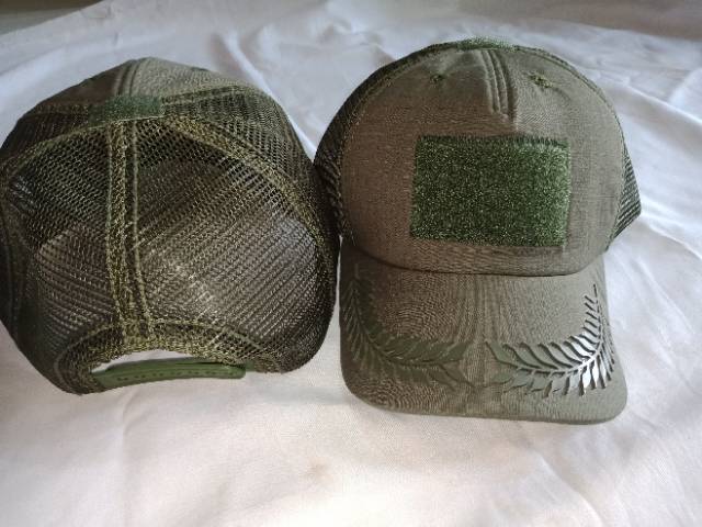 Topi Tactical Perekat Pamen Flocking/Rubber Ripstop Hijau Satpol-pp/Brimob Kombinasi Jaring