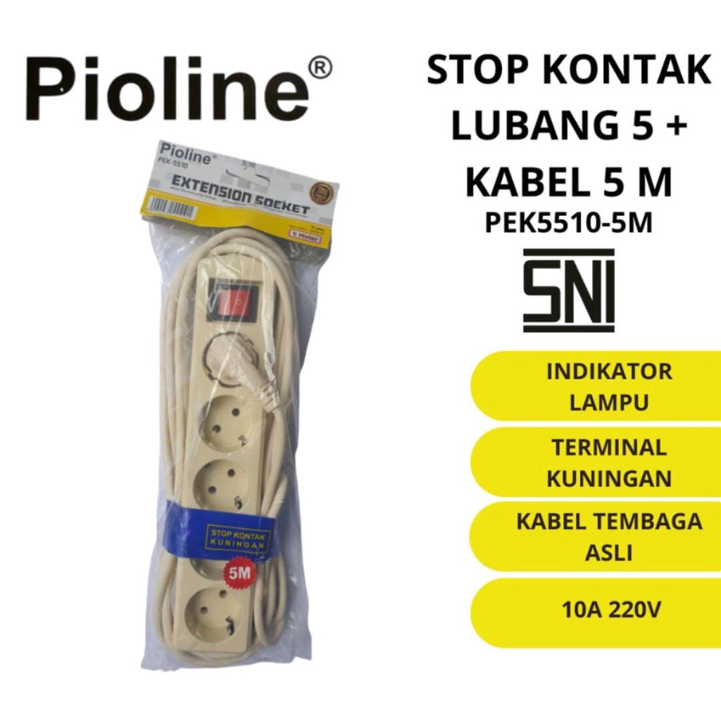 STOP KONTAK 5 LUBANG 5 METER MERK PIOLINE