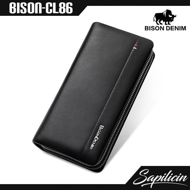 CLUTCH PRIA KULIT SAPI ASLI BISON DENIM DUAL ZIPPER HANDBAG BISON-CL86