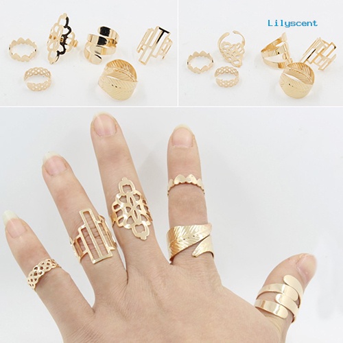 6pcs / Set Cincin Buku Jari Aneka Bentuk Warna Emas Untuk Wanita