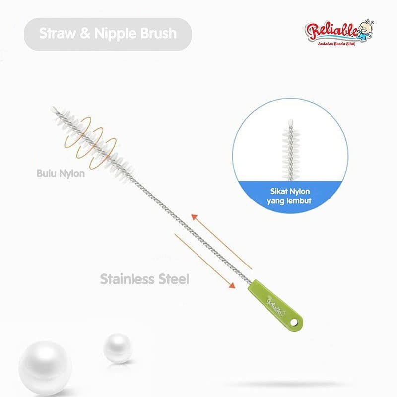 2 Straw &amp; 1 Nipple Brush/Sikat sedotan Stainless Steel dan Spon Pembersih DOT RSB 7810