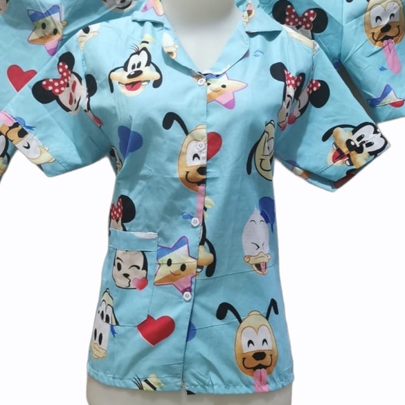 LFF - Piyama PP Dewasa Baju Tidur motif Kartun Fit to XL-mickey biru