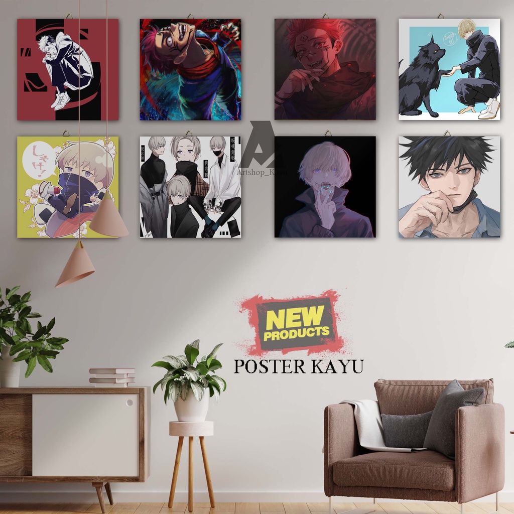 HIASAN DINDING JUJUTSU KAISEN POSTER KAYU Hiasan Kamar Poster Kayu 20x20cm Pajangan Rumah/ dekorasi