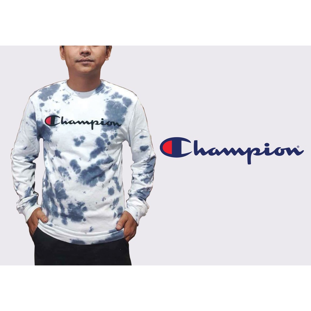 Champion Script Logo Tie Dye longSleeve Men's Casual T-Shirth Original ( Baju/Kaos Pria Casual )