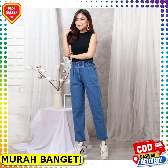 Celana Kulot Jins Size Jumbo || Kulot Celana Jeans Full Karet || Tatum Kulot Bahan Jeans Wash Fwr - 