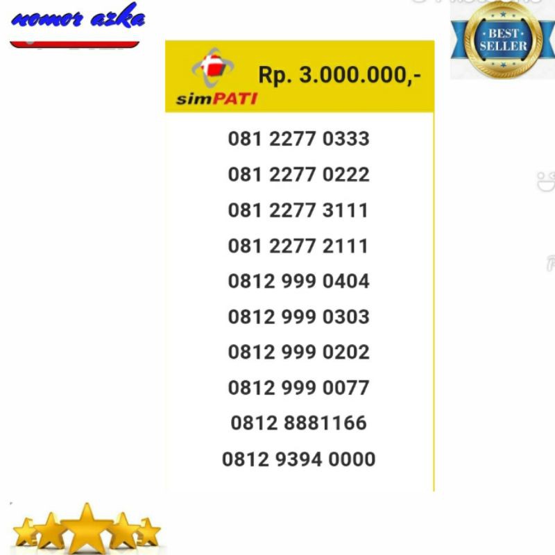 Nomor cantik simpati 081 2277 0333 seri triple 333 rapi Bsm03