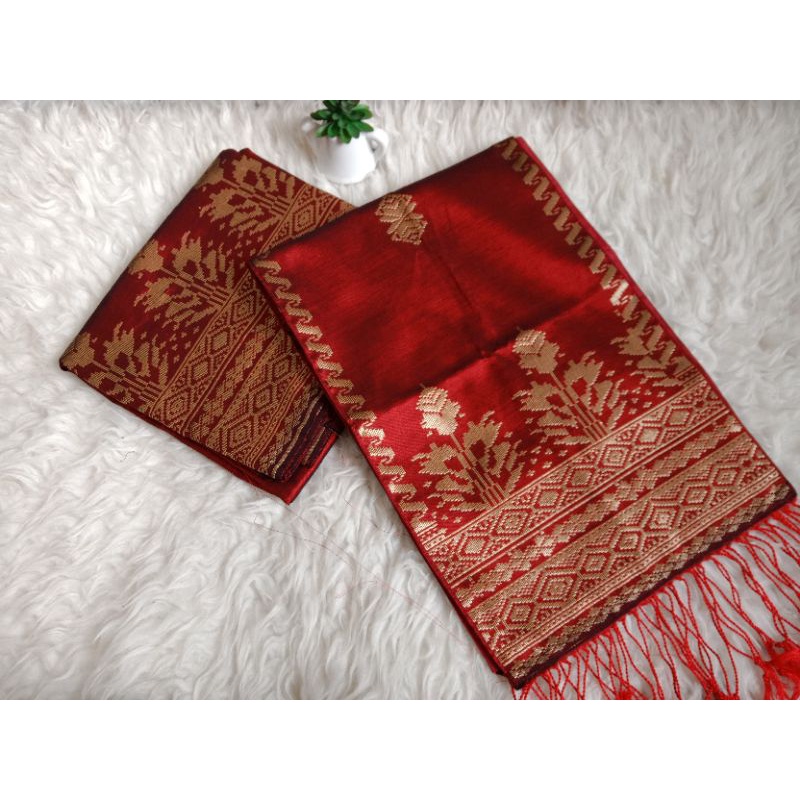 songket silungkang warna maroon gold