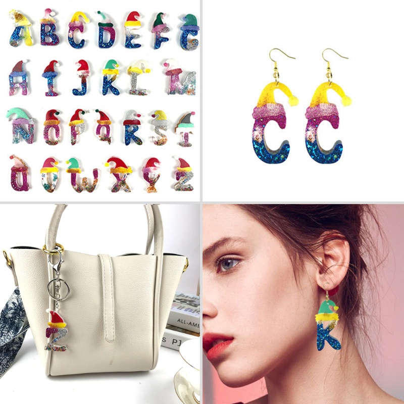 Siy 24pcsset Cetakan Resin Epoksi Bentuk Huruf Bahan Silikon Untuk Gantungan Kuncikalunganting