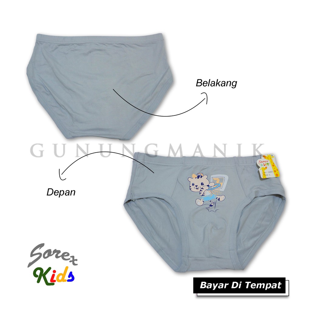 1 LUSIN SOREX KID'S CELANA DALAM  ANAK COWOK BAHAN KATUN LEMBUT MOTIF POLOS TERMURAH