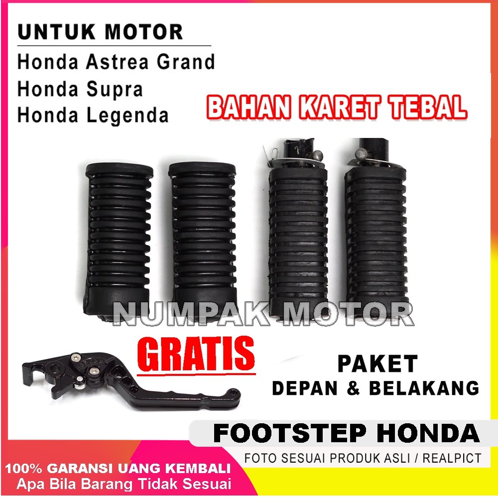 PAKET Karet Footstep Motor Honda Depan & Belakang Gratis Handle Rem Supra Full Cnc-Hitam