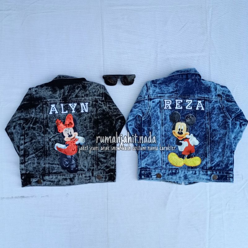 jaket jeans anak snow wash costum nama karakter