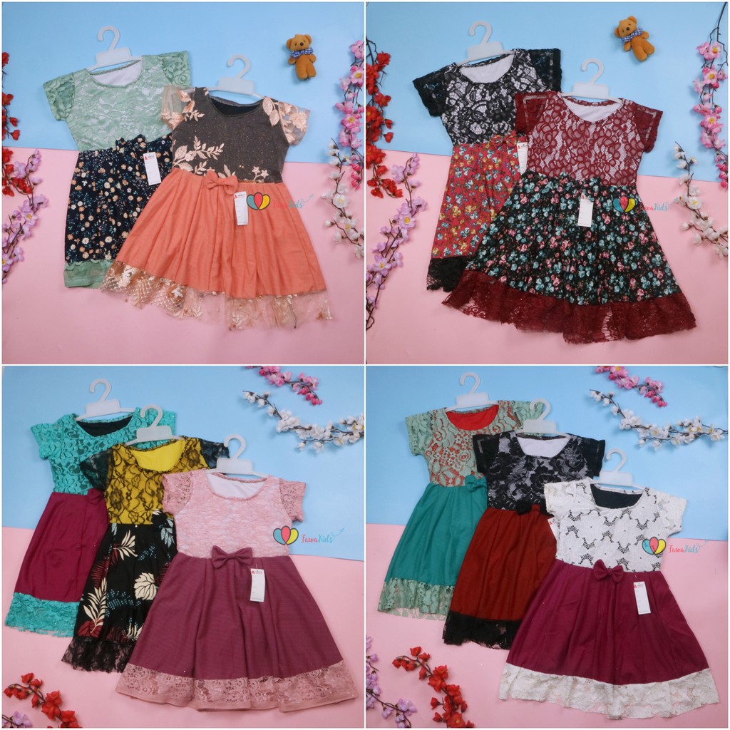 Dress Brukat Davina uk 3-4 Tahun / Dres Anak Perempuan Gaun Pesta Balita Baju Import Kids Cewek Girl