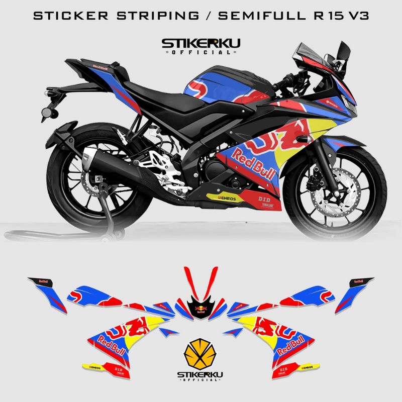 striping R15 V3 Redbull / lis motor R15 V3 / stiker motor R15 V3