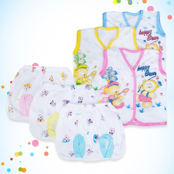 1 Pasang Setelan Baju Buntung dan Celana Pop Bayi Newborn Motif Karakter Lucu