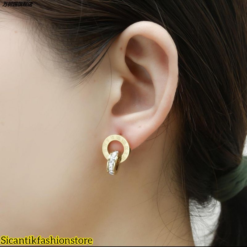 Anting Wanita Korea Titanium Gold Model Ring Anti Karat selamanya Anting Wanita Gold Ring kekinian Mewah Terbaru Fashion Wanita Anting Ring Gold