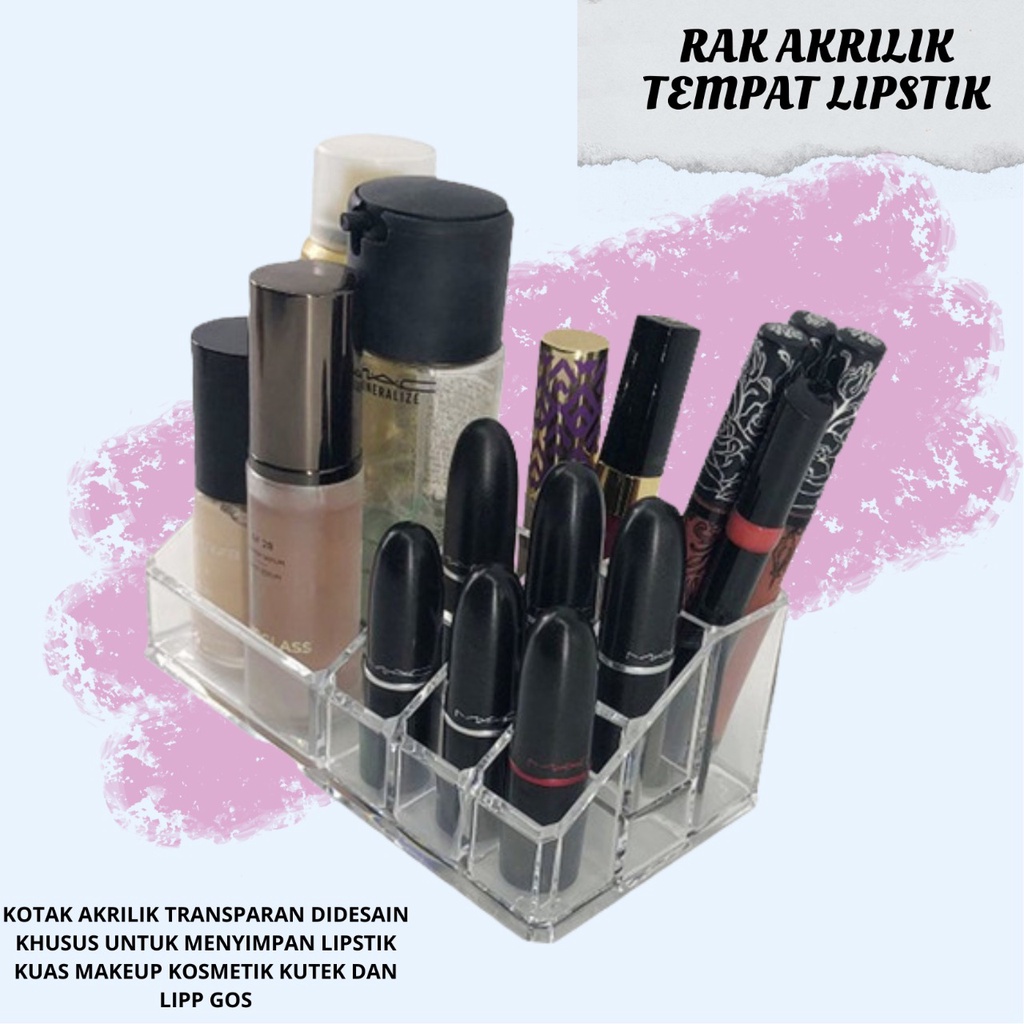 (COD) Rak Lipstik Kutek Multifungsi Akrilik Grid18 Murah Tempat Rak KosmetiK Bening Serbaguna