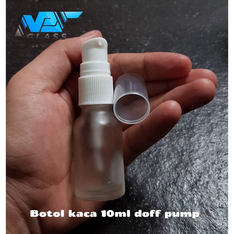 botol kaca 10ml pump / botol kaca 10ml bening doff pump putih