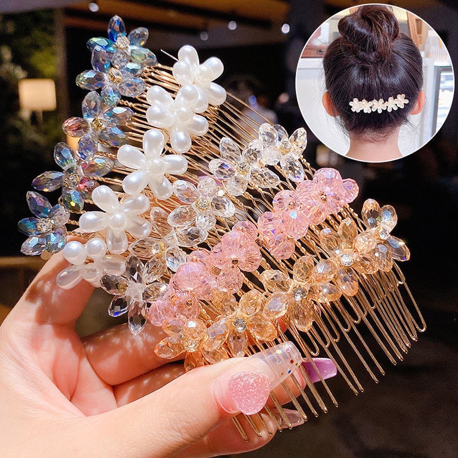 Sisir Sirkam Tiara Kristal Mutiara Berlian Imitasi Handmade Gaya Korea Aksesoris Rambut Pengantin Wanita