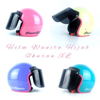 Helm Bogo Wanita Hijab Dewasa SNI Lis Kulit Pink Jumbo Ukuran L XL XXL Free Aksesoris Helm Retro Kac
