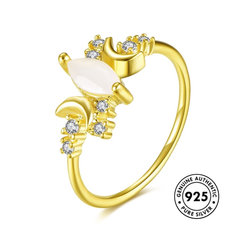 Cincin Sterling Silver 925 Lapis Emas 18k Dengan Opal Untuk Wanita