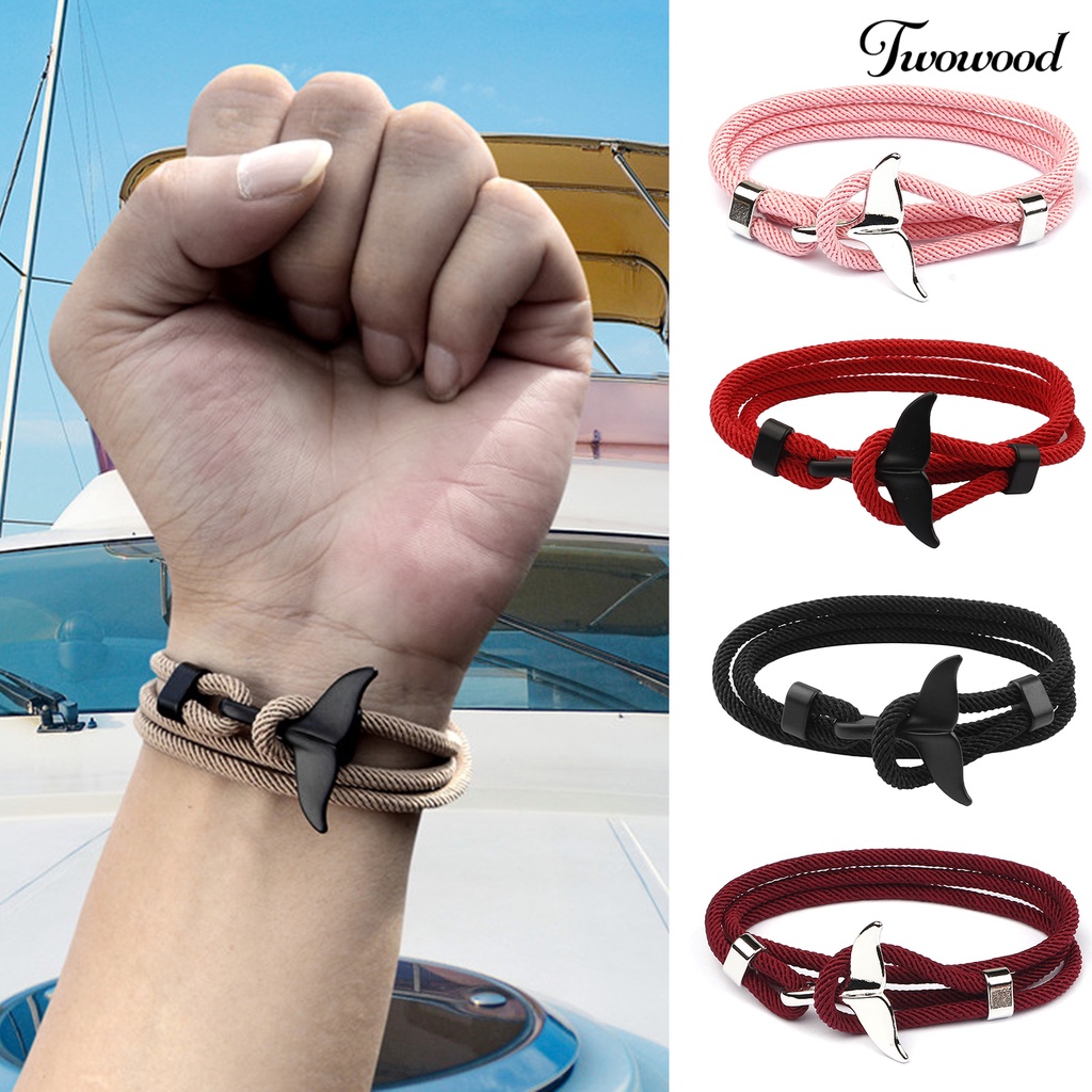 Gelang Tali Multilayer Handmade Adjustable Dengan Buckle Bentuk Hiu Untuk Pria Dan Wanita