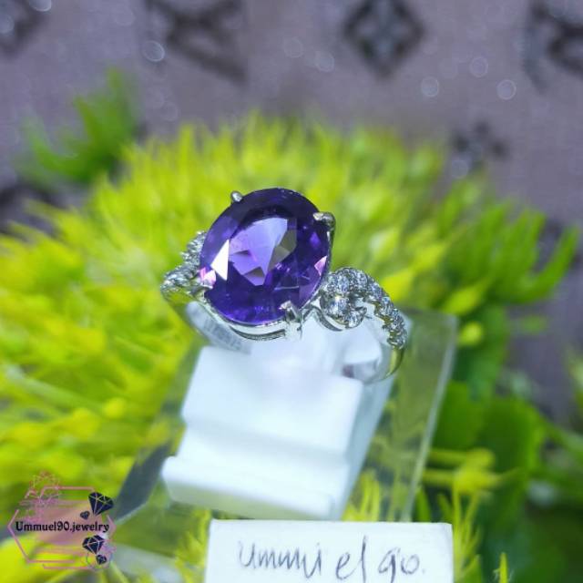 Termurah Cincin berlian asli dengan batu permata kecubung ungu / natural amethyst kode 09SS
