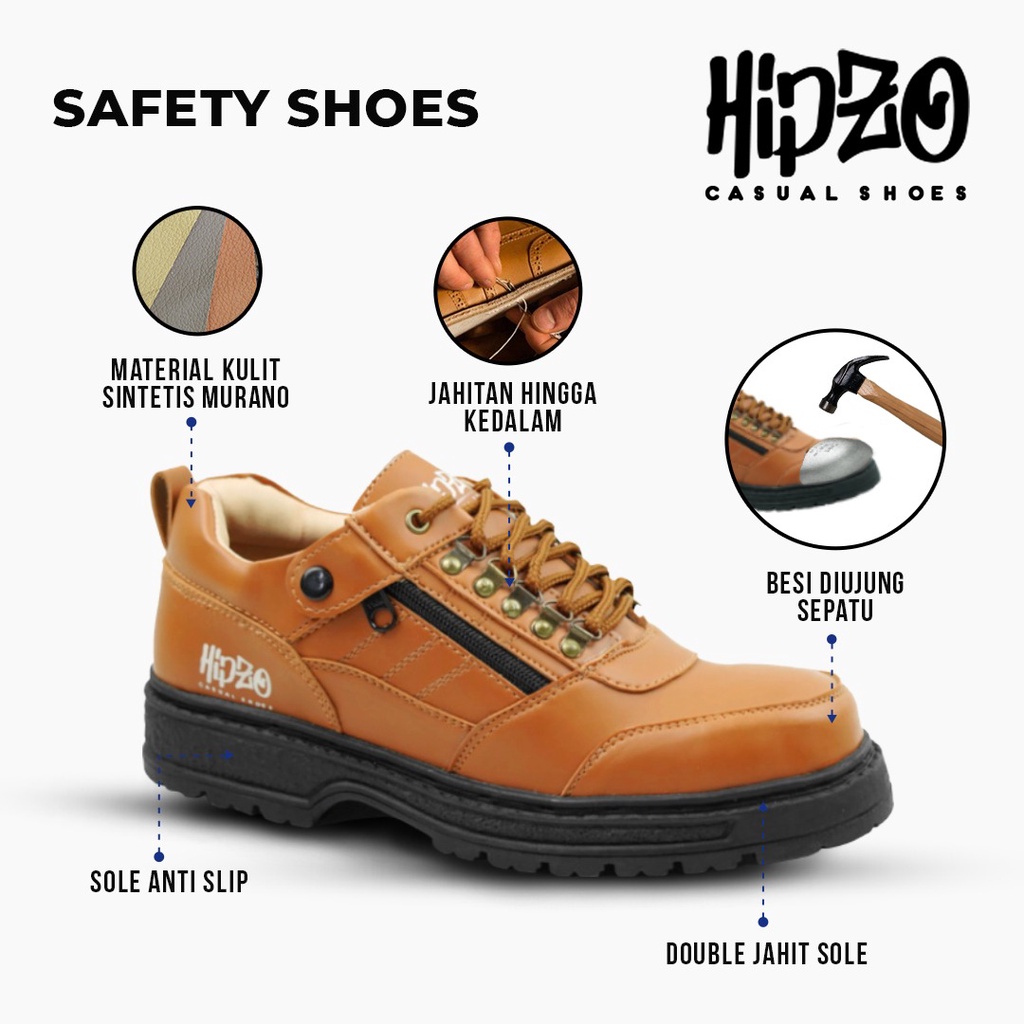 Sepatu Pria Safety Ujung Besi Hipzo M041 Original 100% Untuk Pria Kerja Proyek Image 3