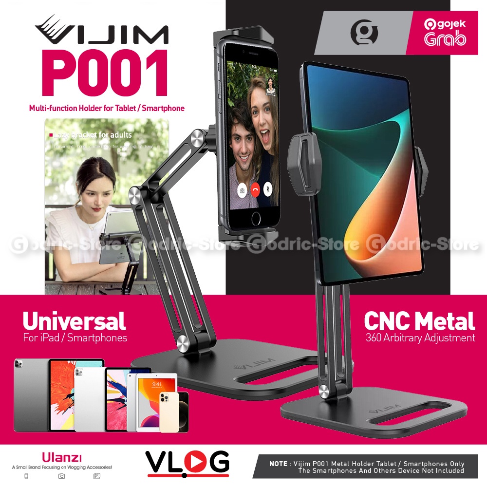 ULANZI VIJIM P001 Desk Stand Aluminium Metal Ipad Tablet / Dudukan Holder Smartphone HP di Meja POS 