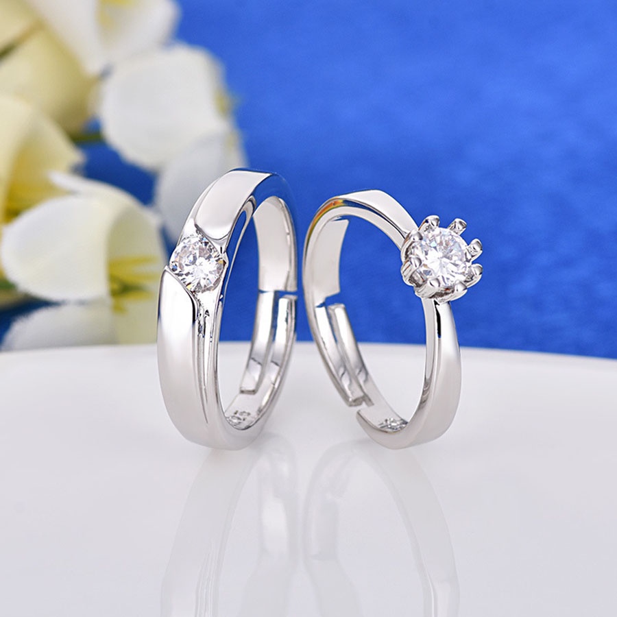 Cincin Silver Platinum Hias Kristal Berlian Untuk Pria / Wanita