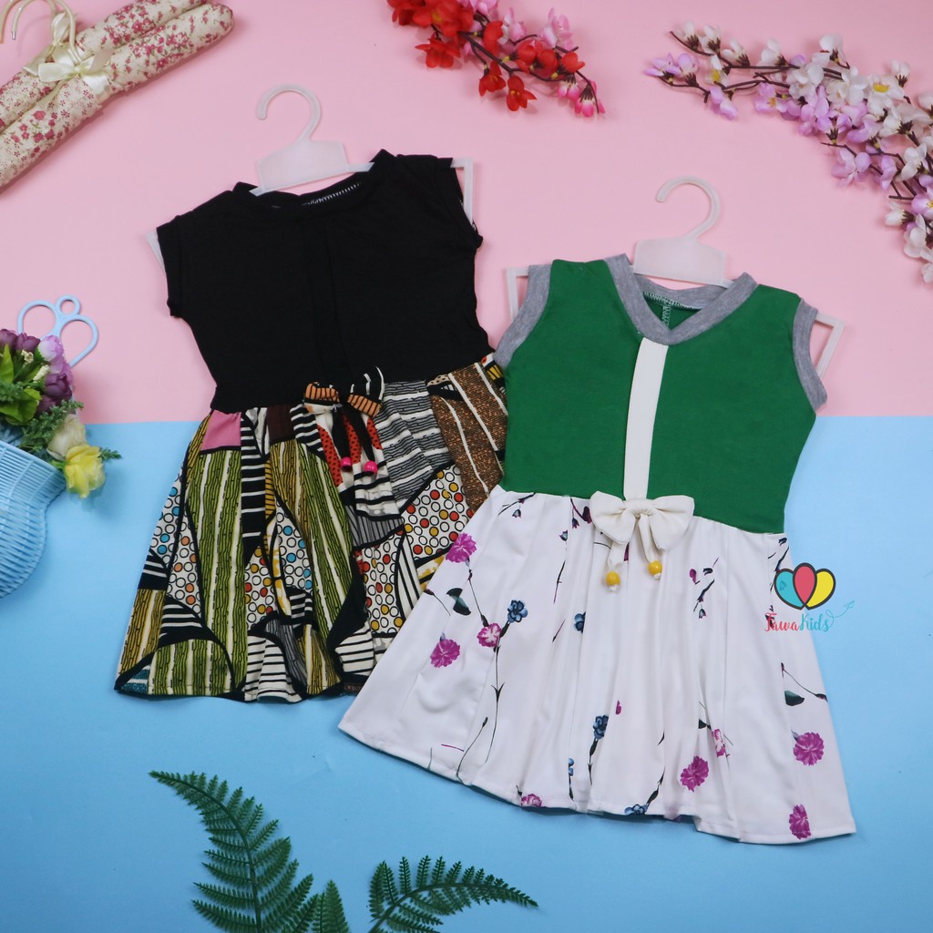 Dress Nabila Uk 1-2 Tahun / Dres Anak Perempuan  Baju Motif Murah Cewek Casual Pesta Yukensi Adem